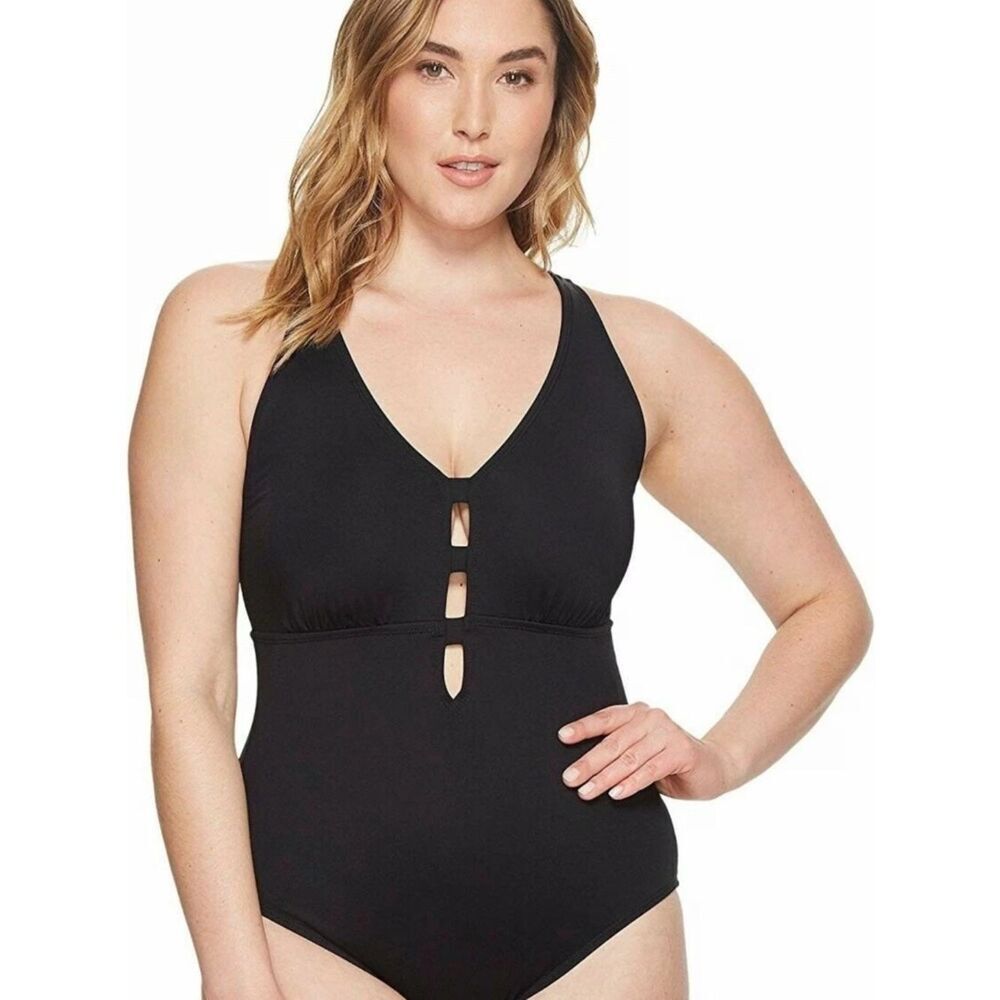 Ralph Lauren Swimsuit One Piece Beach Shaping Plunge Black LR7DB09W Sz Plus 16W